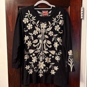 Johnny Was Black and White Embroidered Tunic